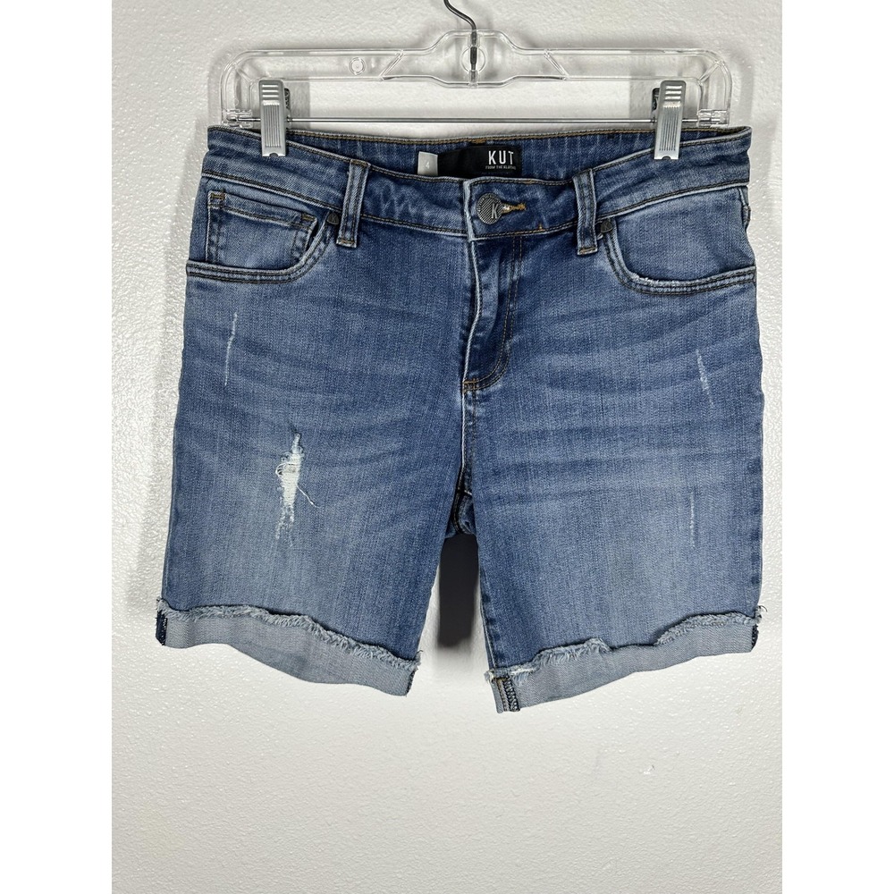 KUT from the Kloth Catherine Boyfriend Shorts Womens 4 Blue Denim Distressed